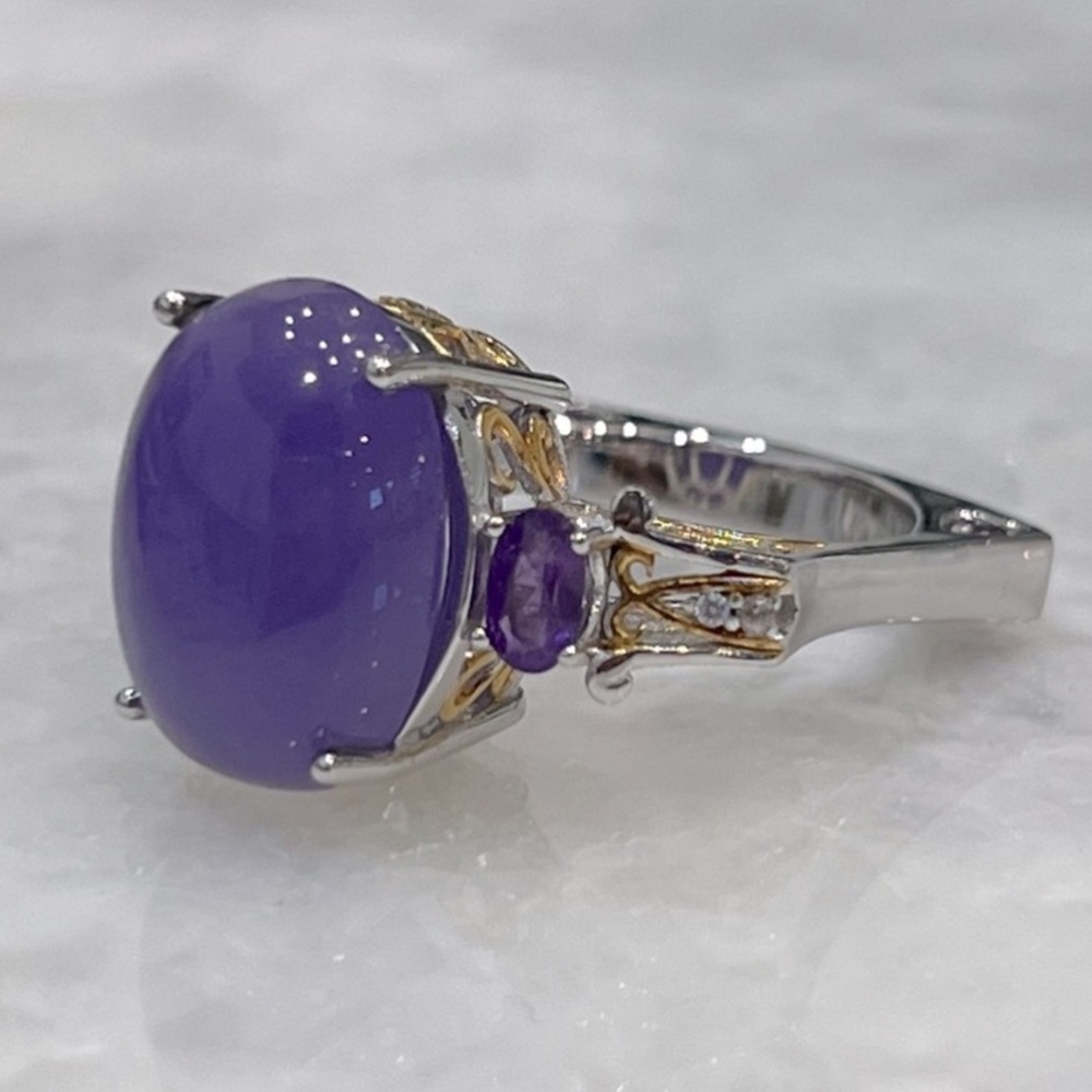 Burmese Purple Jade Multigemstone YG and Sterling Cocktail Statement Ring Sz 8 - Picture 4 of 13